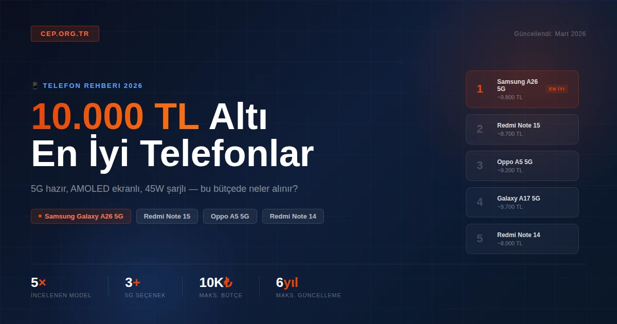 10.000 TL Altı En İyi Akıllı Telefonlar 2026 – 5G Dahil Rehber