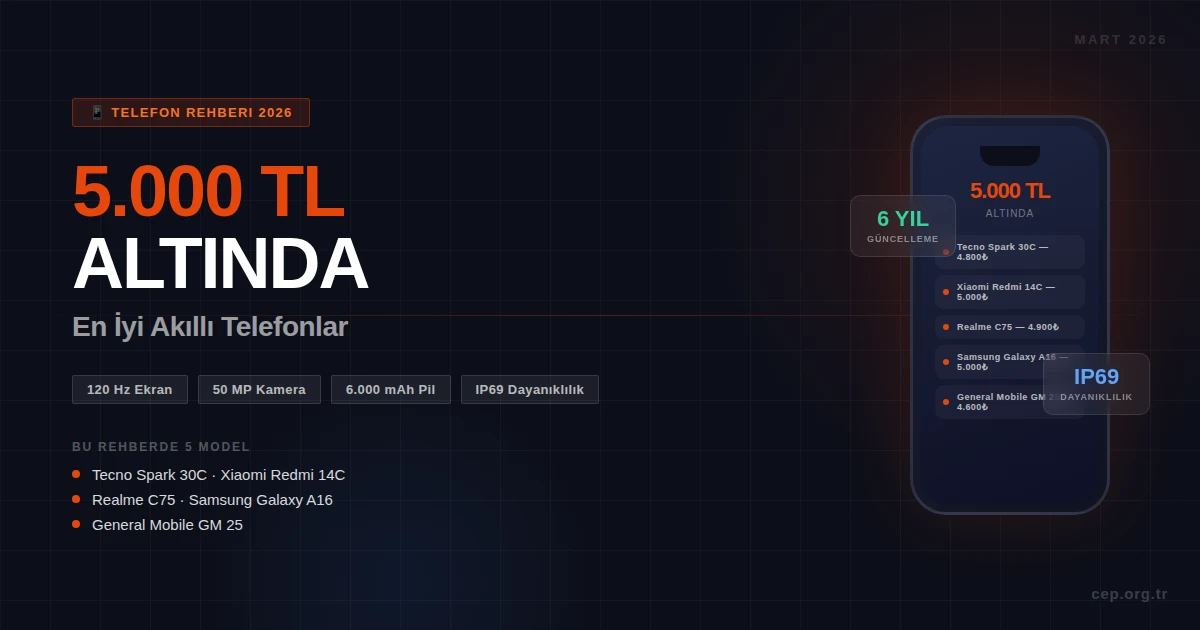 5.000 TL Altı En İyi Akıllı Telefonlar 2026 – Fiyat Performans Rehberi